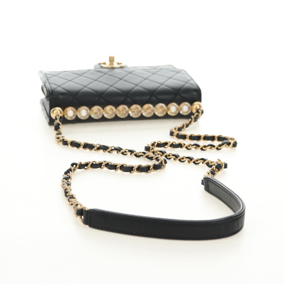 CHANEL Matelasse Chain Shoulder Bag Lamb Skin Black Gold CC Auth 182742SAM
