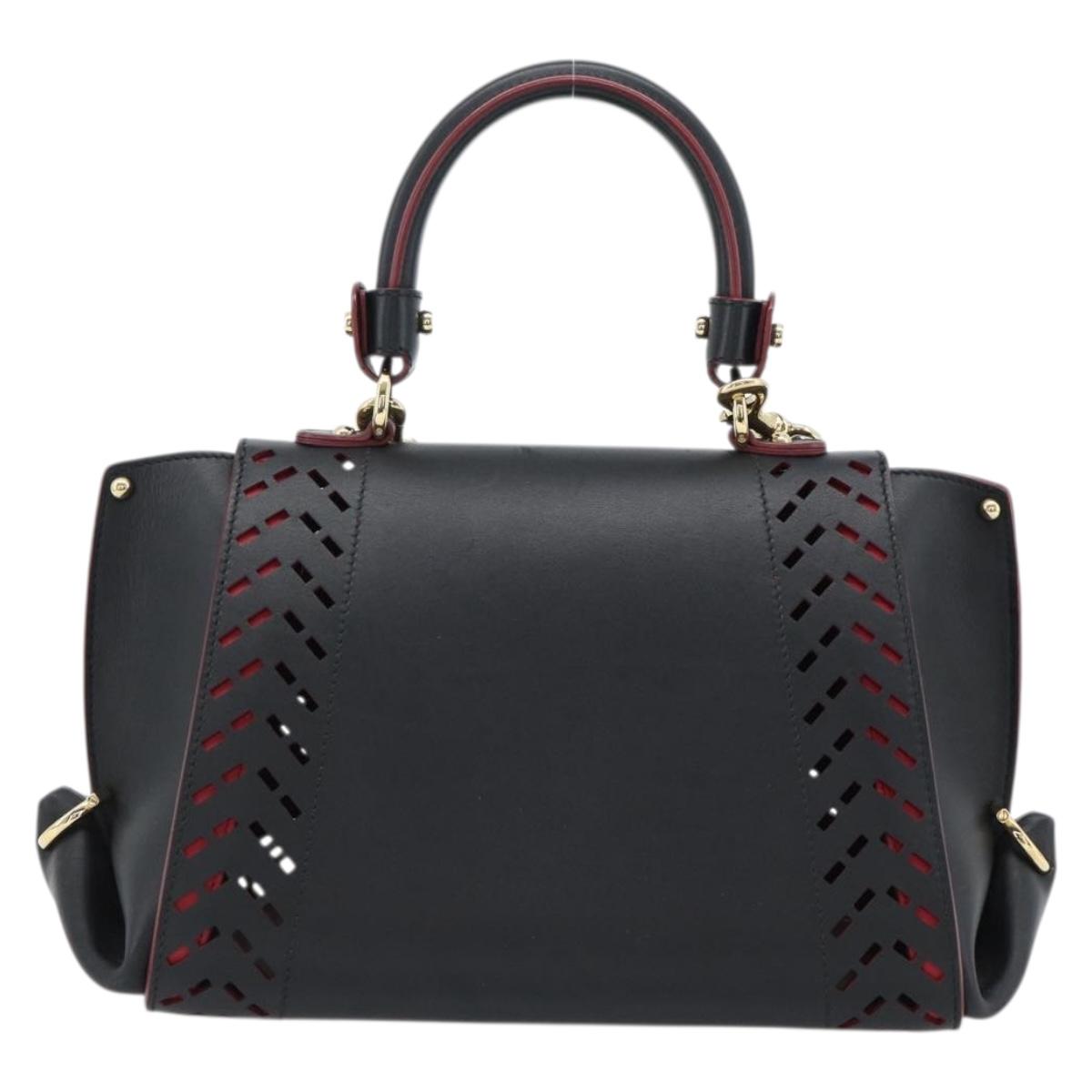 Salvatore Ferragamo Gancini Hand Bag Leather 2way Black Gold Auth 182777V