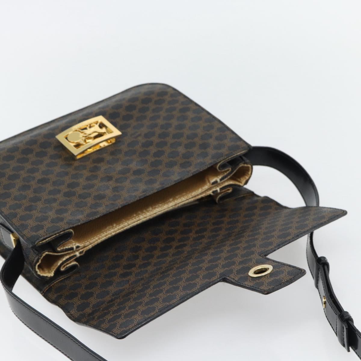 CELINE Macadam Canvas Horse Carriage Bag PVC Leather Black Gold Auth 182778V