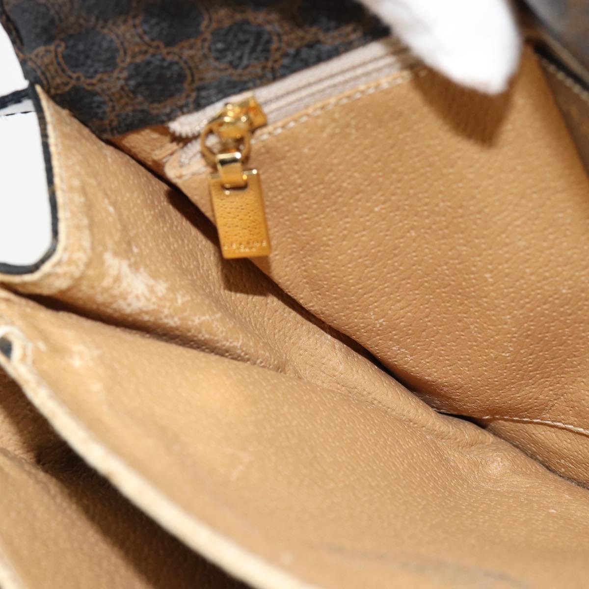 CELINE Macadam Canvas Horse Carriage Bag PVC Leather Black Gold Auth 182778V