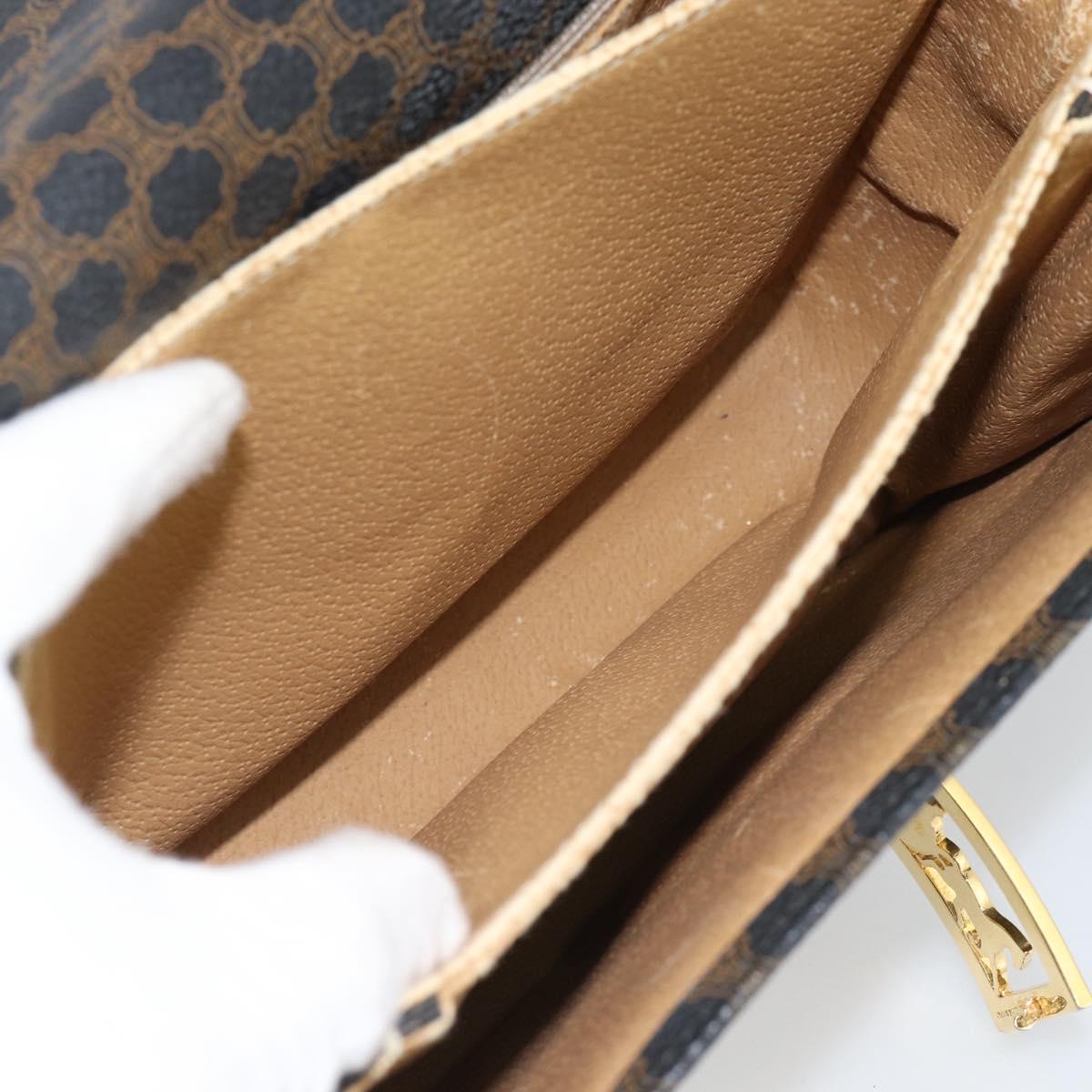 CELINE Macadam Canvas Horse Carriage Bag PVC Leather Black Gold Auth 182778V