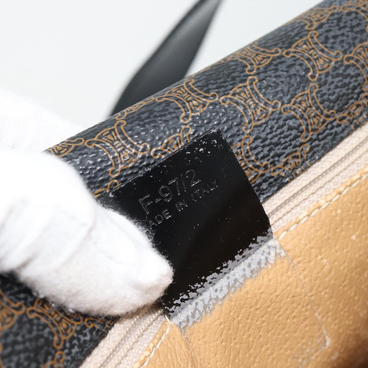 CELINE Macadam Canvas Horse Carriage Bag PVC Leather Black Gold Auth 182778V