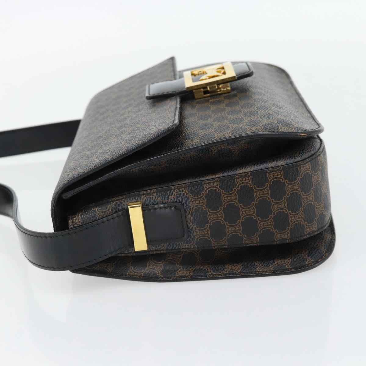 CELINE Macadam Canvas Horse Carriage Bag PVC Leather Black Gold Auth 182778V