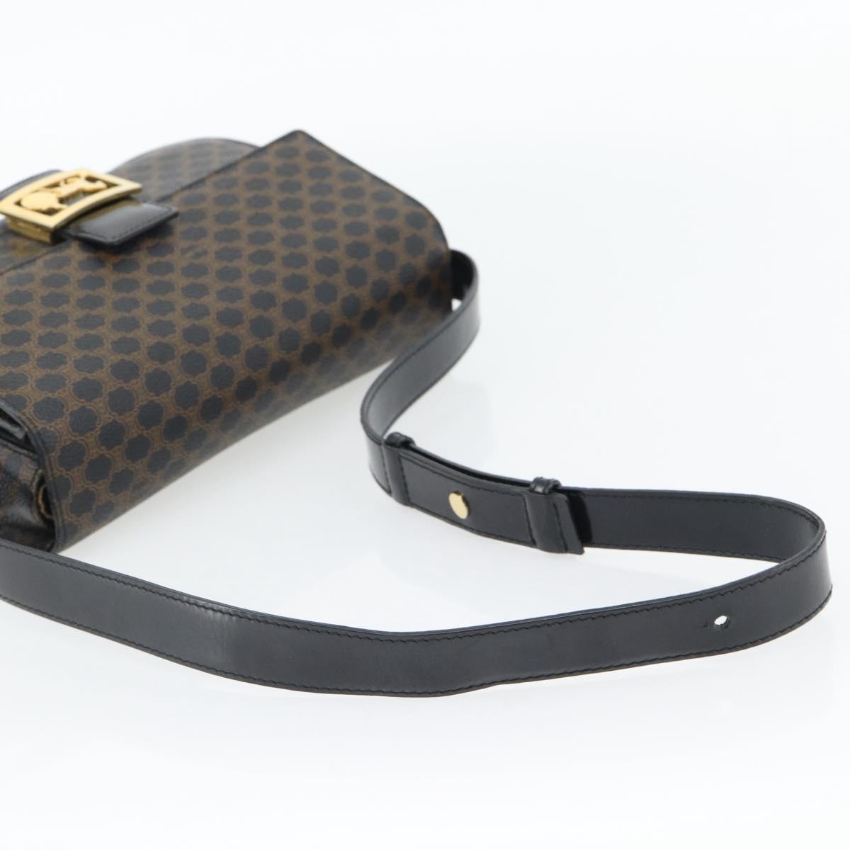 CELINE Macadam Canvas Horse Carriage Bag PVC Leather Black Gold Auth 182778V