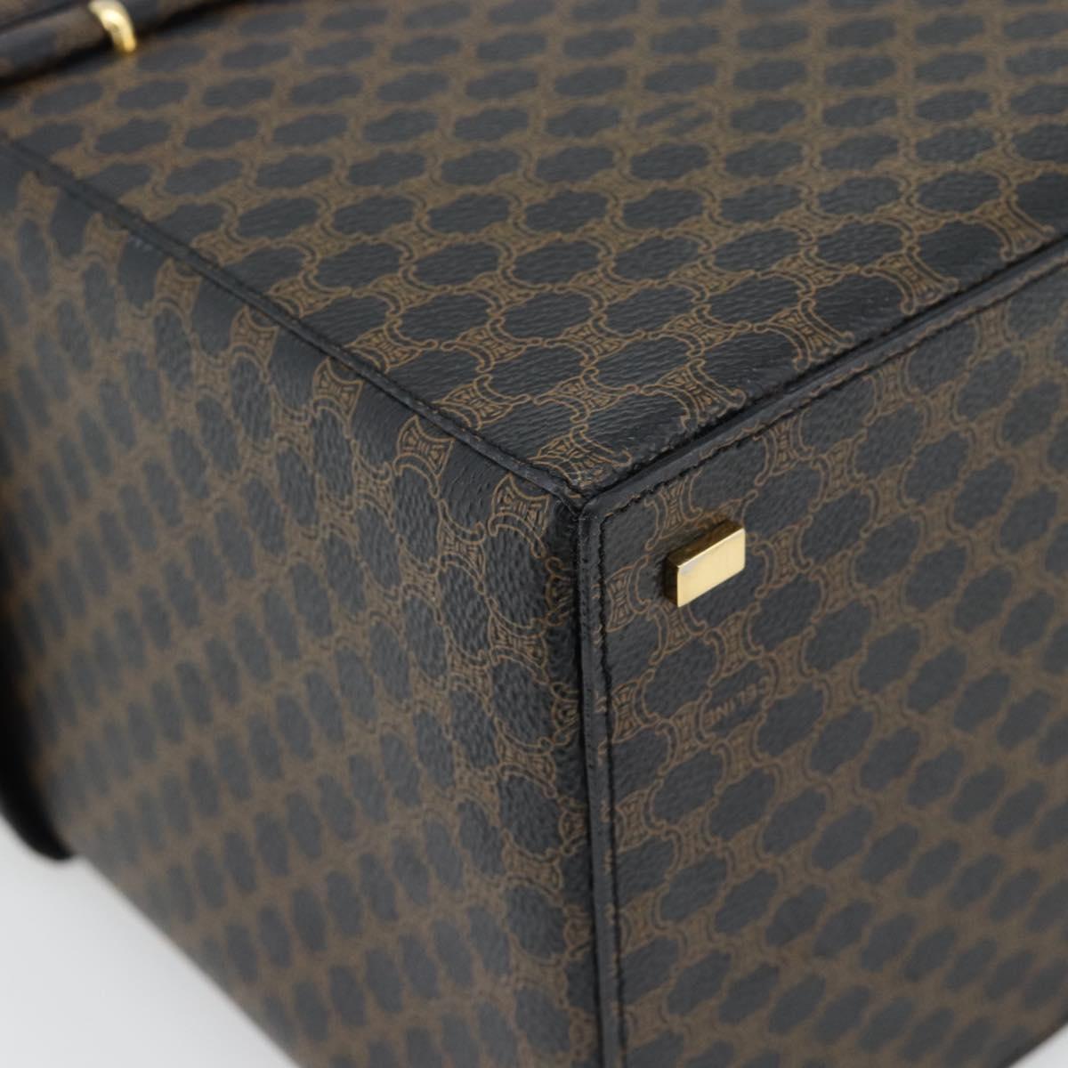 CELINE Macadam Canvas Vanity Horse Carriage Bag PVC Leather Black Auth 182779V