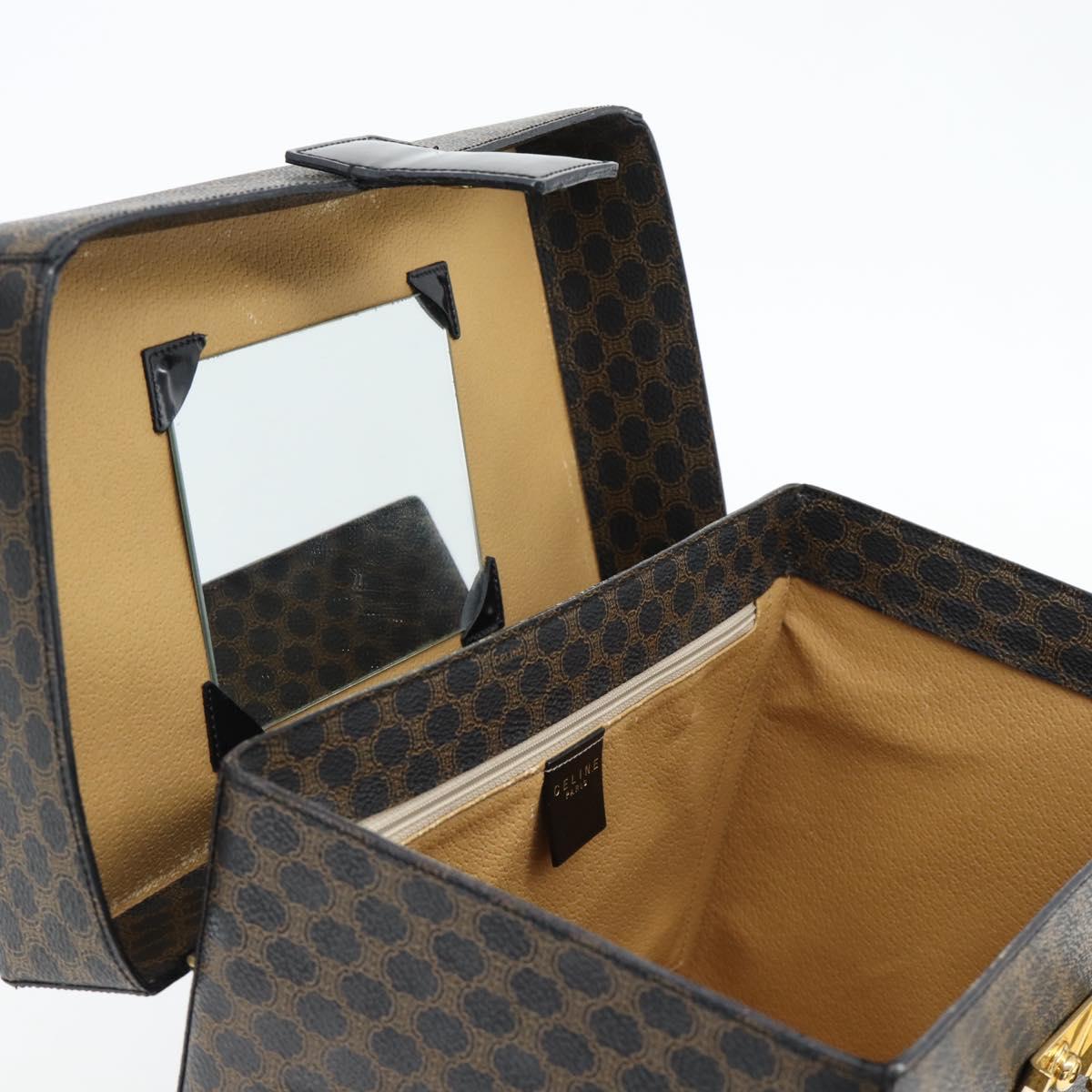 CELINE Macadam Canvas Vanity Horse Carriage Bag PVC Leather Black Auth 182779V