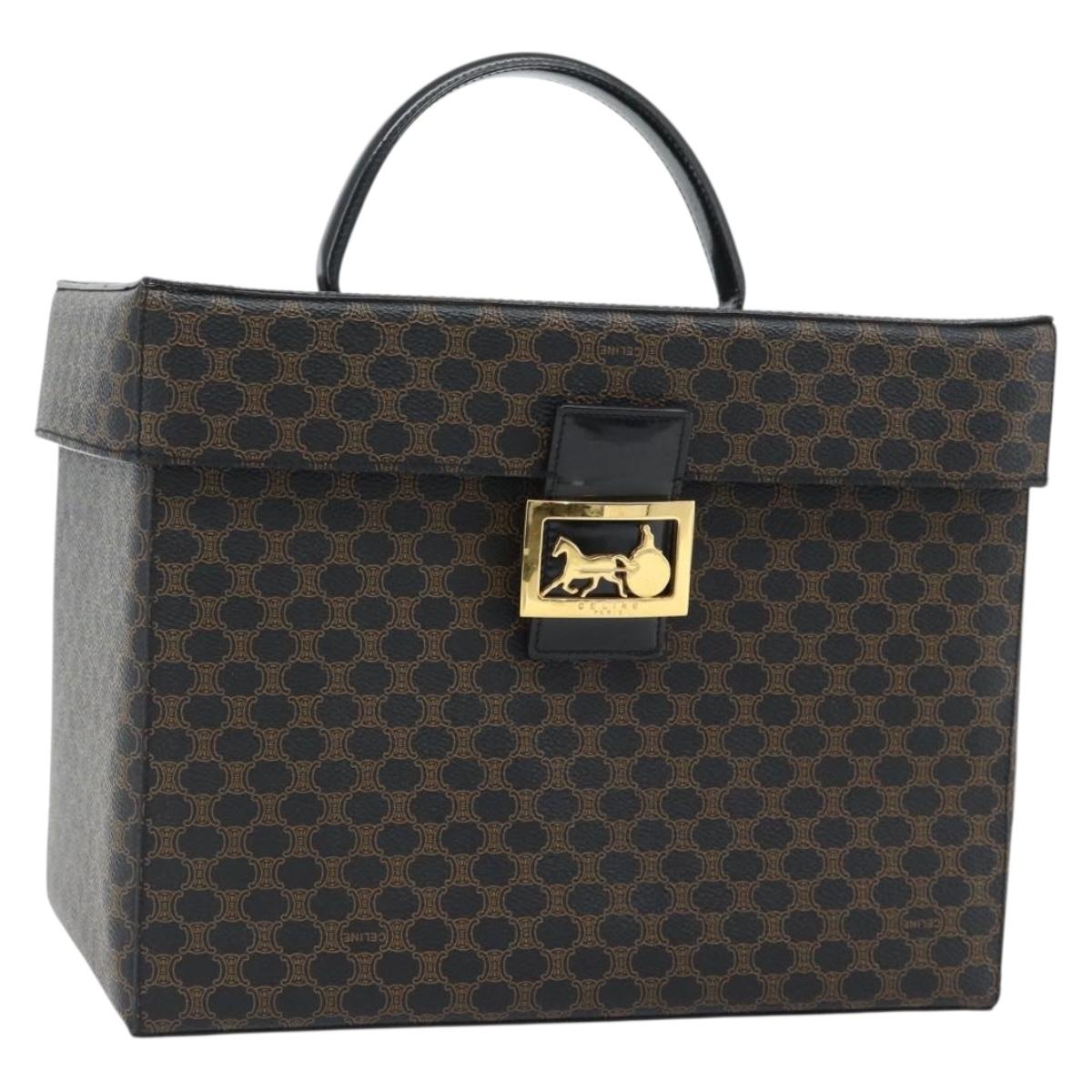 CELINE Macadam Canvas Vanity Horse Carriage Bag PVC Leather Black Auth 182779V