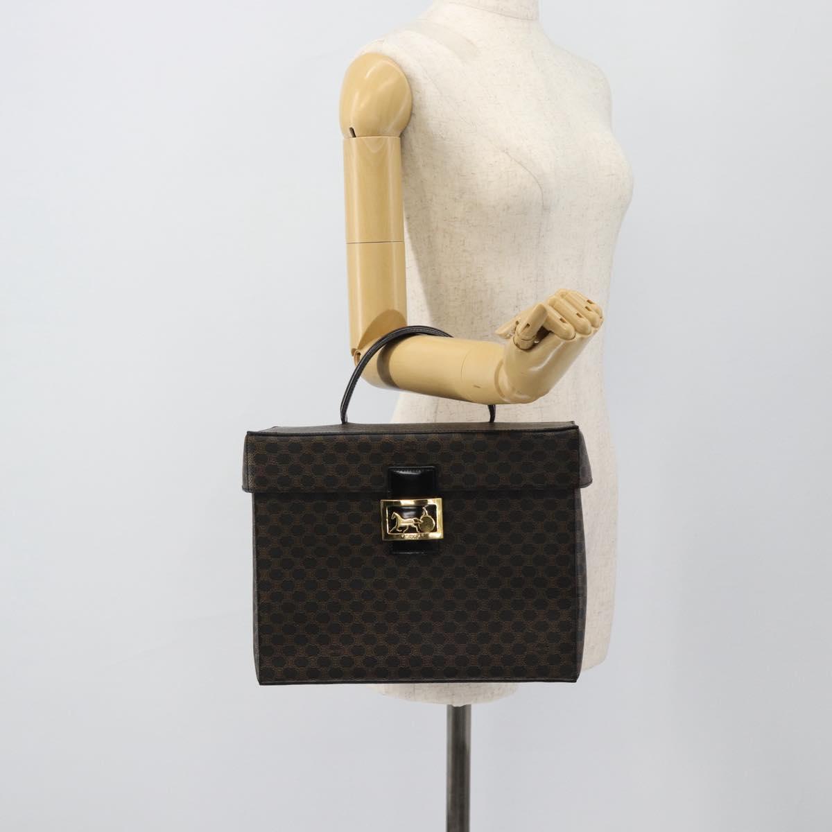 CELINE Macadam Canvas Vanity Horse Carriage Bag PVC Leather Black Auth 182779V