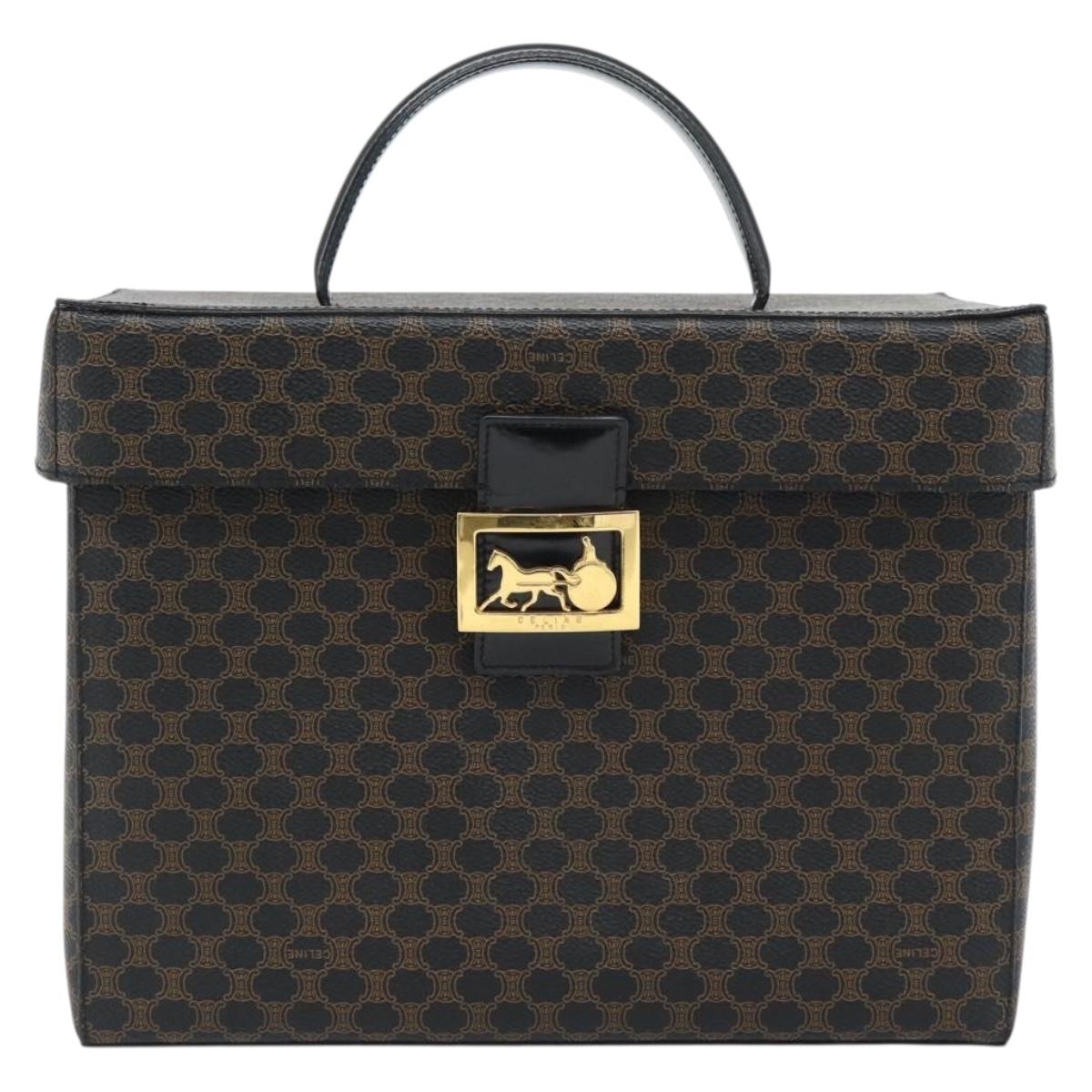 CELINE Macadam Canvas Vanity Horse Carriage Bag PVC Leather Black Auth 182779V