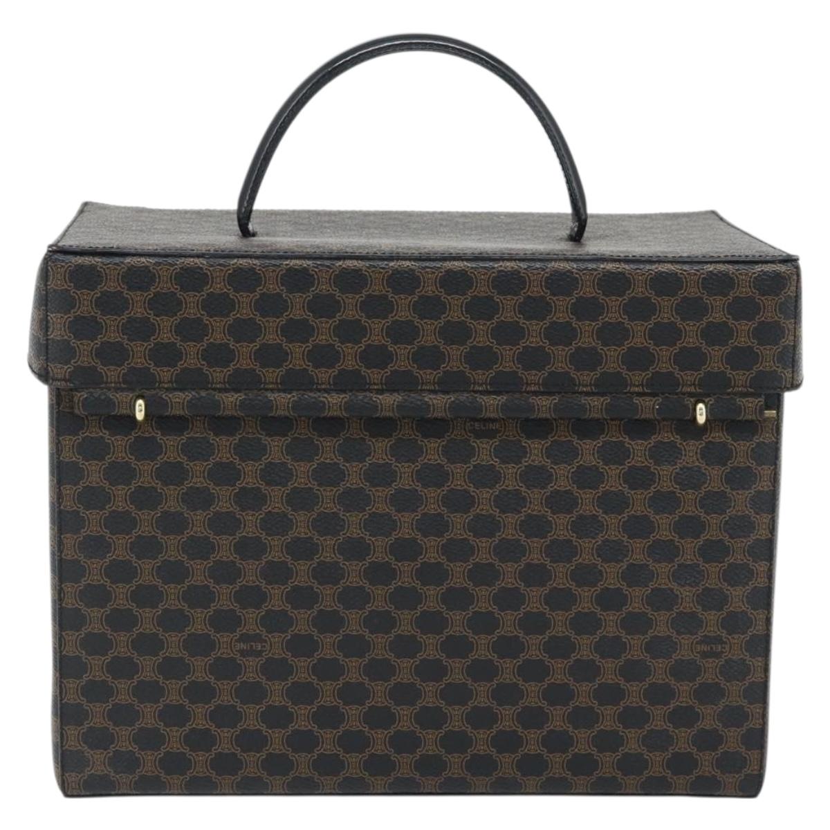 CELINE Macadam Canvas Vanity Horse Carriage Bag PVC Leather Black Auth 182779V