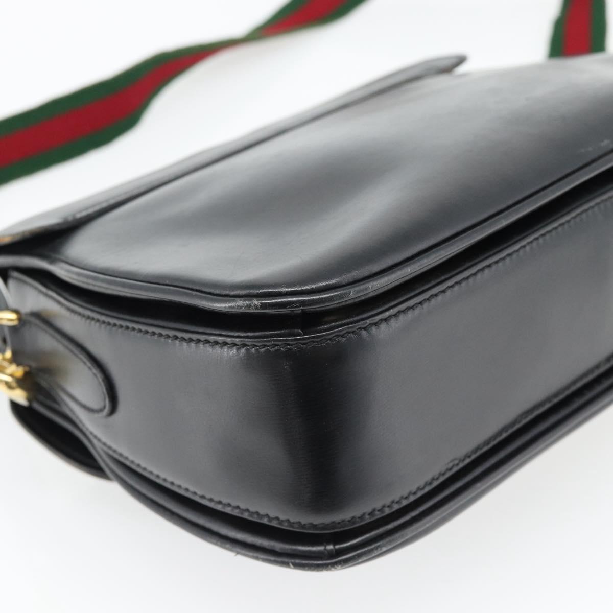 GUCCI Web Sherry Line Shoulder Bag Leather Black Gold Red Auth 182780A