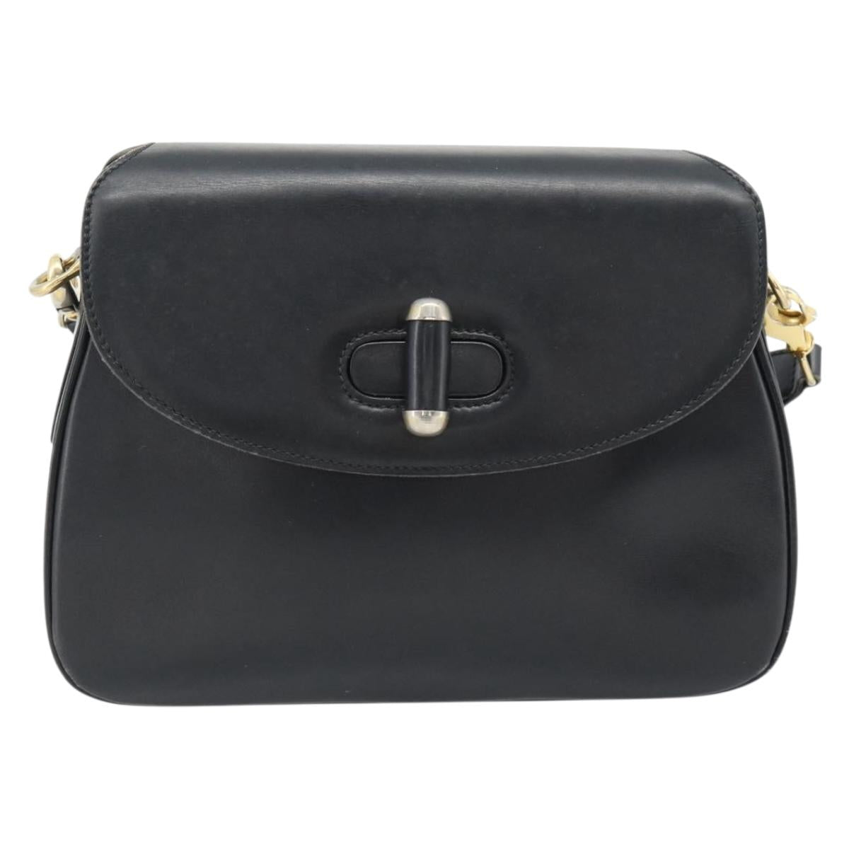 GUCCI Web Sherry Line Shoulder Bag Leather Black Gold Red Auth 182780A