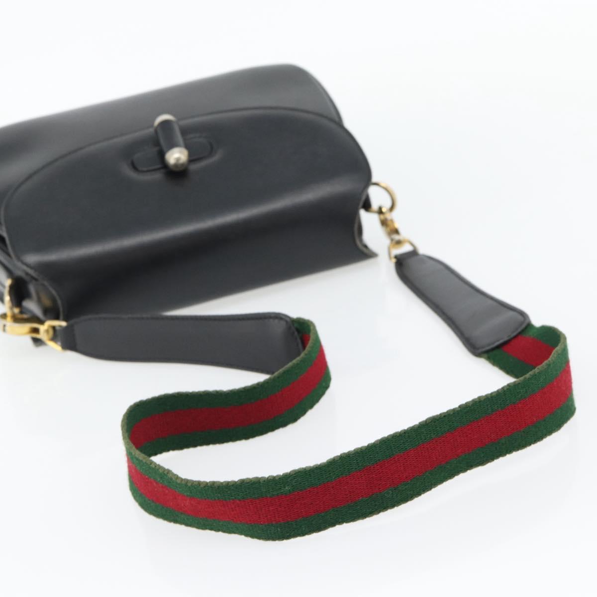 GUCCI Web Sherry Line Shoulder Bag Leather Black Gold Red Auth 182780A