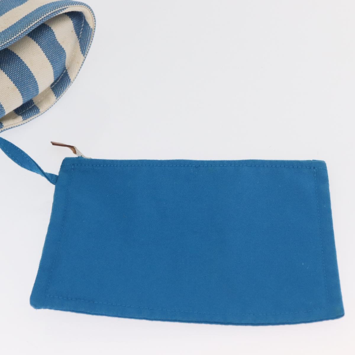 HERMES Cannes MM Hand Bag Canvas Blue Silver Auth 182782A