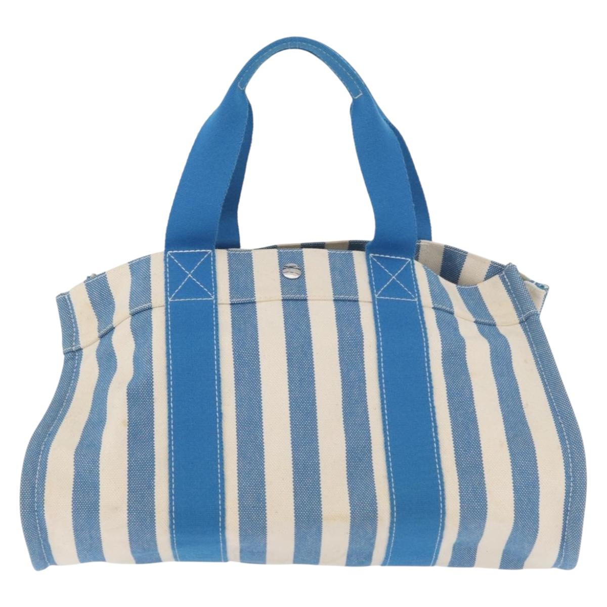HERMES Cannes MM Hand Bag Canvas Blue Silver Auth 182782A