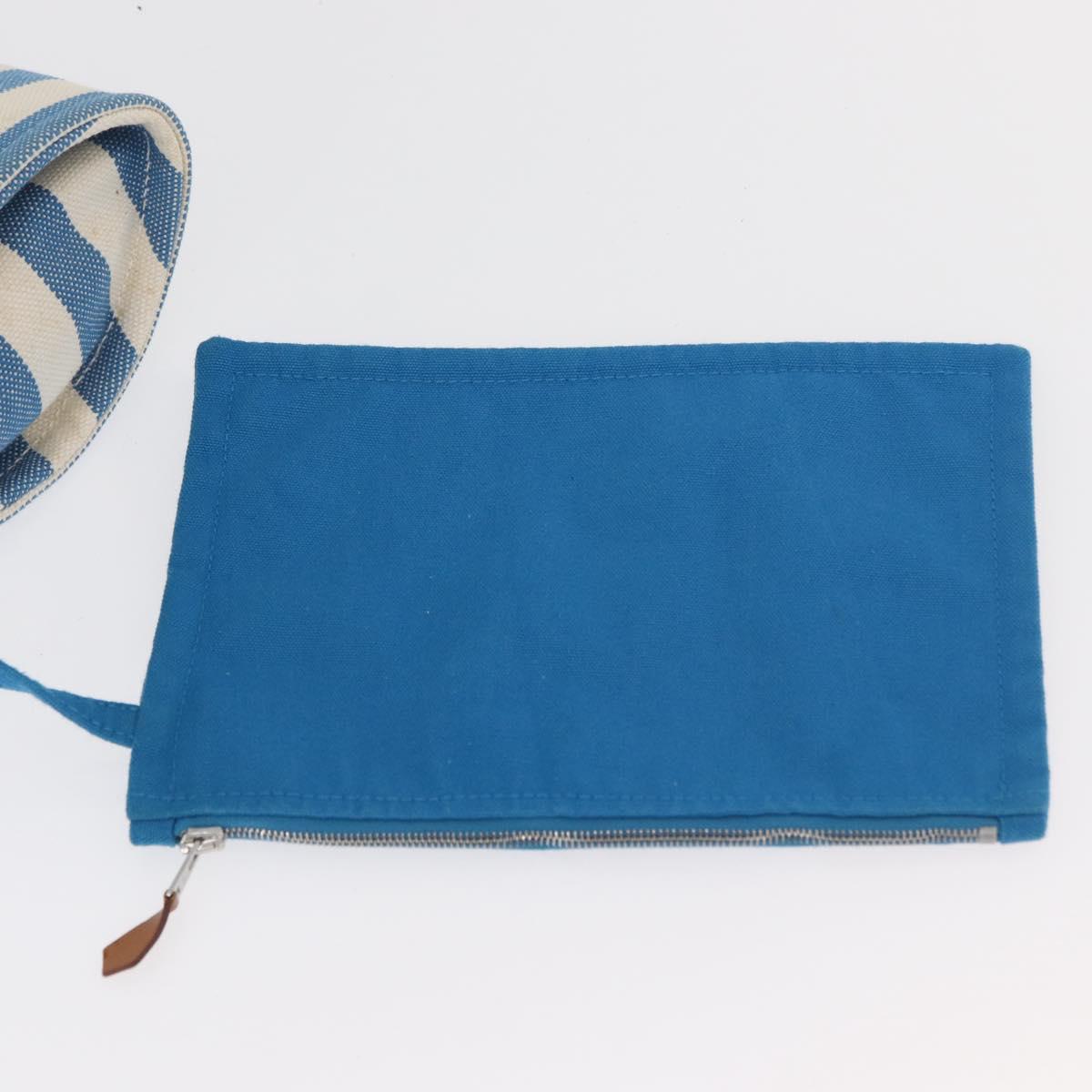 HERMES Cannes MM Hand Bag Canvas Blue Silver Auth 182782A