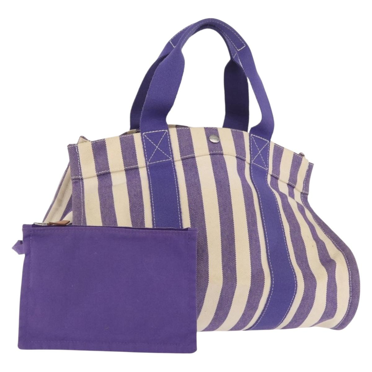 HERMES Cannes MM Hand Bag Canvas Purple Silver Auth 182783A