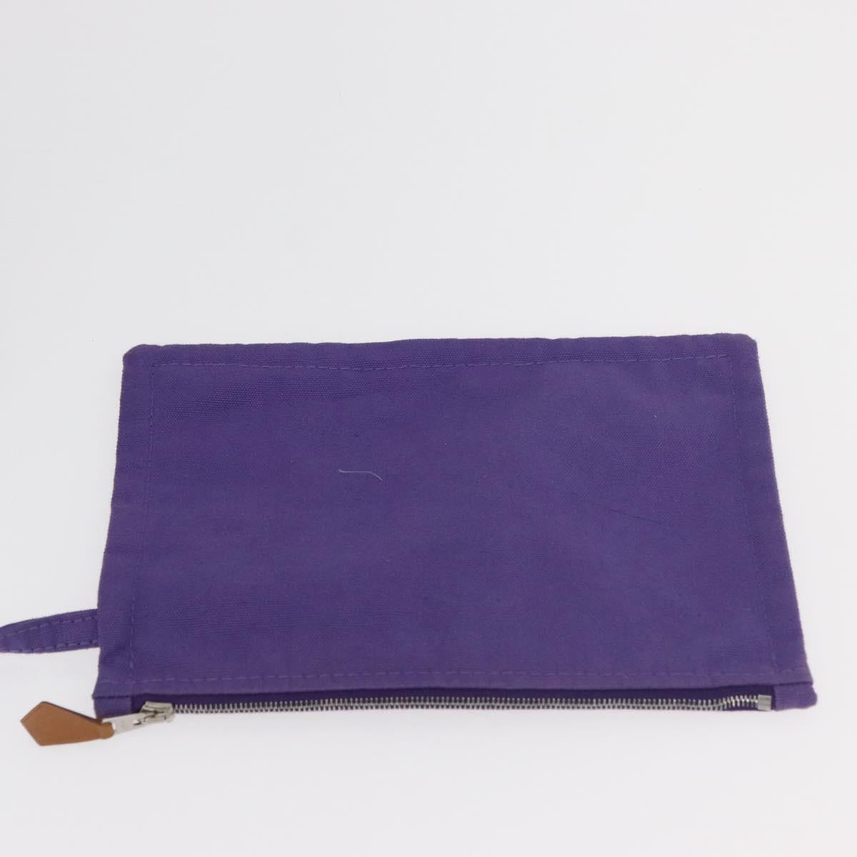 HERMES Cannes MM Hand Bag Canvas Purple Silver Auth 182783A
