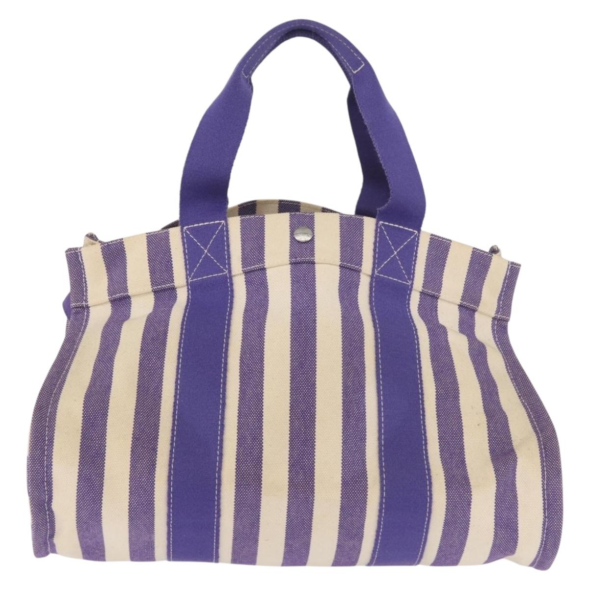 HERMES Cannes MM Hand Bag Canvas Purple Silver Auth 182783A