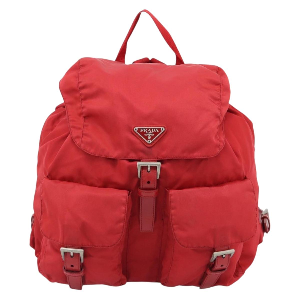 PRADA Backpack Nylon Red Silver Auth 182785A