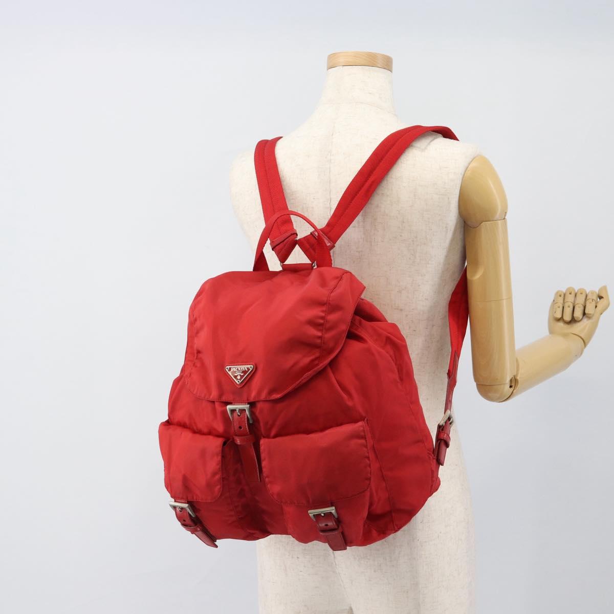 PRADA Backpack Nylon Red Silver Auth 182785A