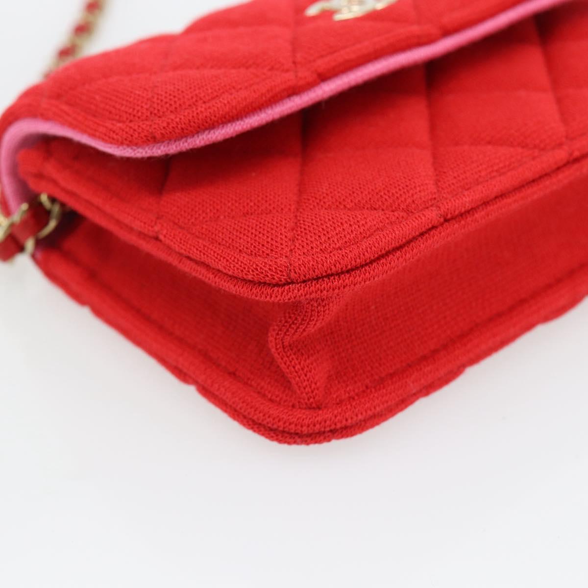 CHANEL Chain Mini Matelasse 12 Shoulder Bag Cotton Red Gold CC Auth 182786SM
