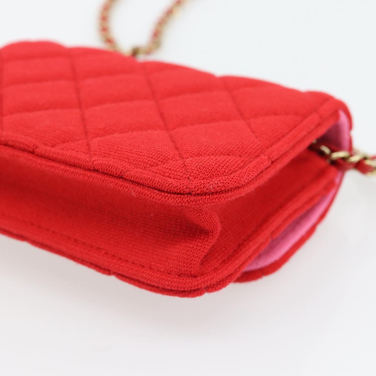 CHANEL Chain Mini Matelasse 12 Shoulder Bag Cotton Red Gold CC Auth 182786SM