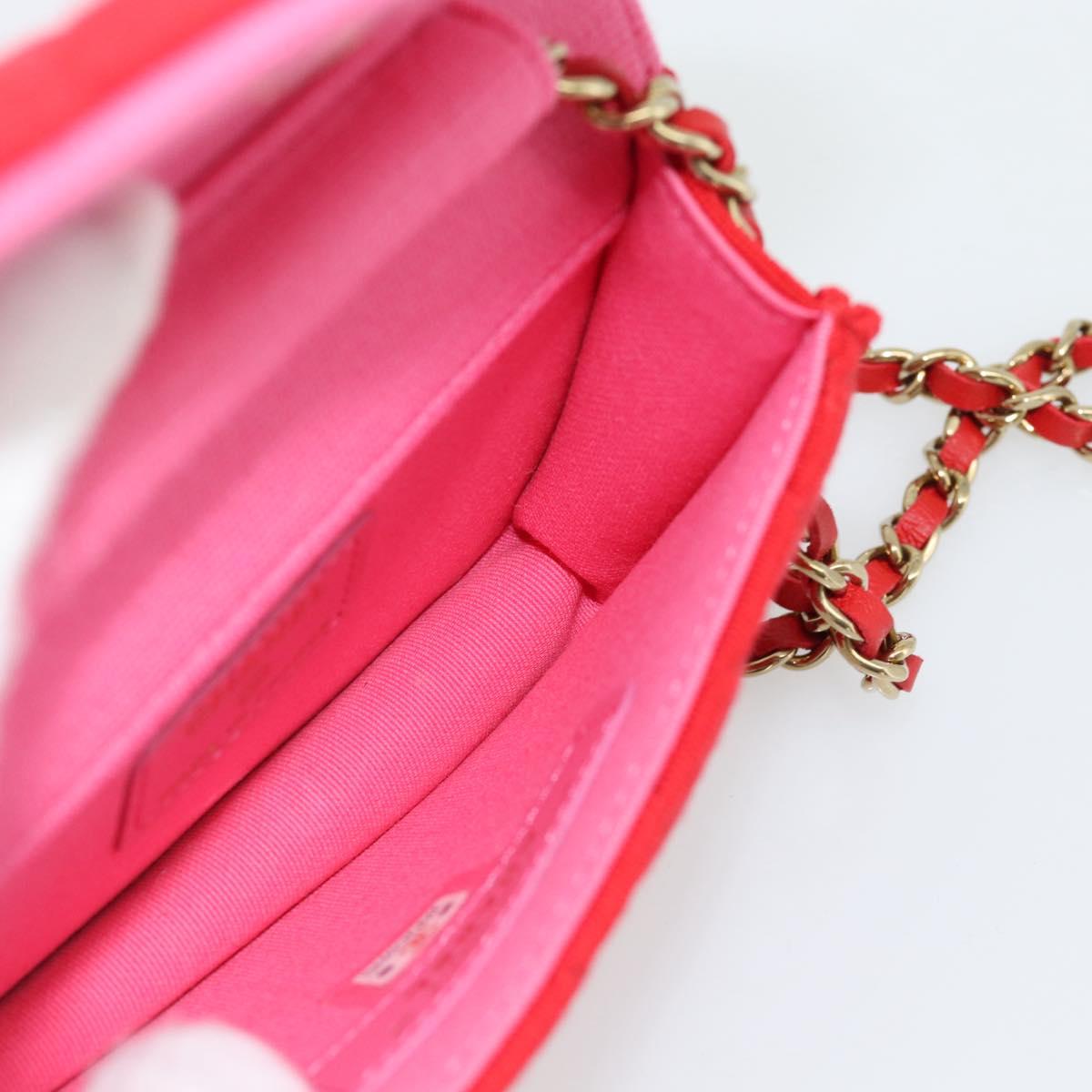 CHANEL Chain Mini Matelasse 12 Shoulder Bag Cotton Red Gold CC Auth 182786SM