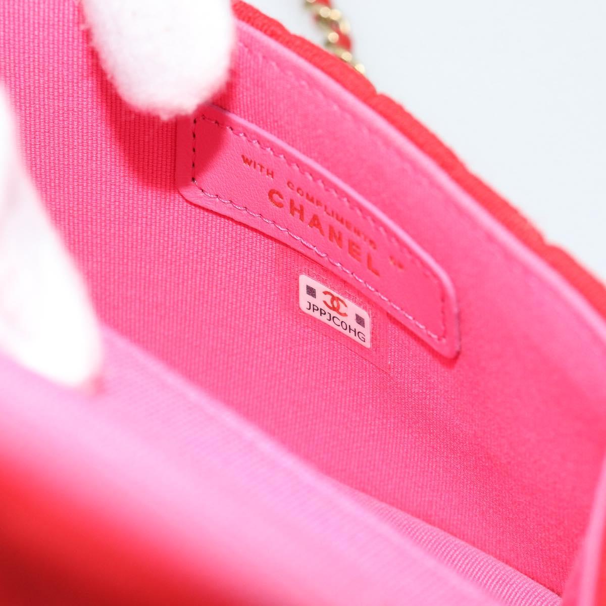 CHANEL Chain Mini Matelasse 12 Shoulder Bag Cotton Red Gold CC Auth 182786SM