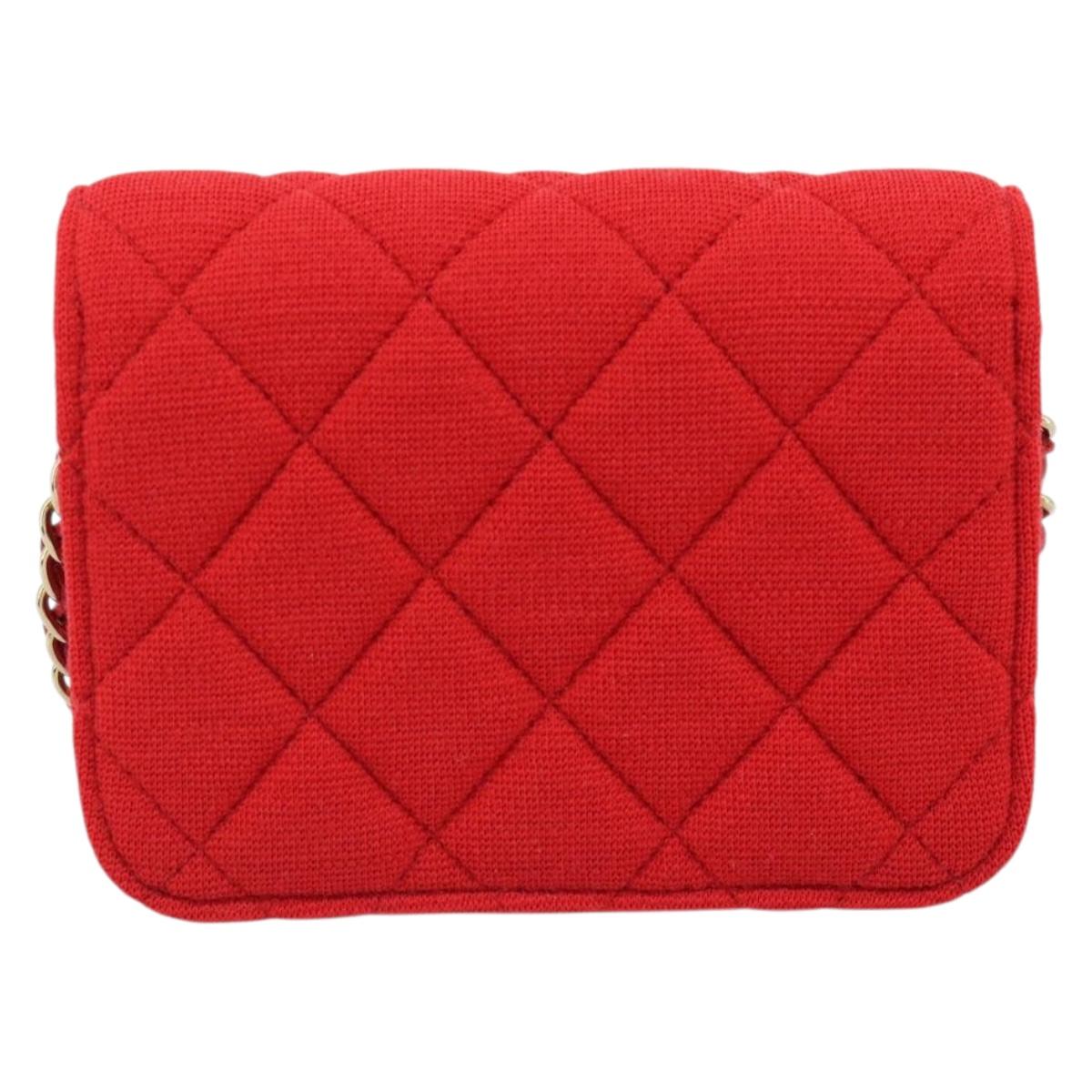 CHANEL Chain Mini Matelasse 12 Shoulder Bag Cotton Red Gold CC Auth 182786SM