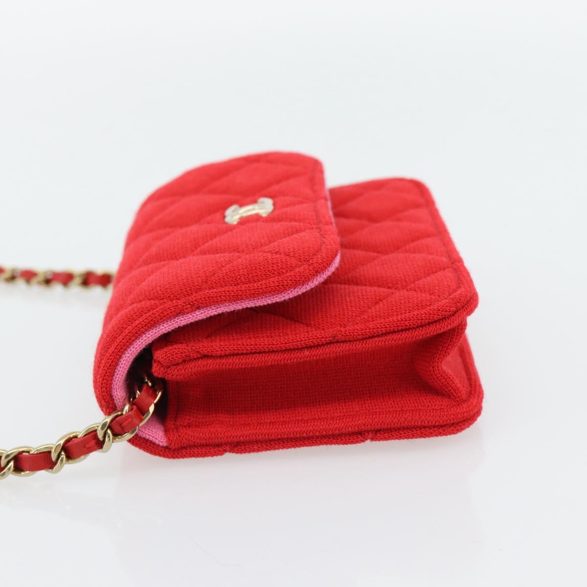CHANEL Chain Mini Matelasse 12 Shoulder Bag Cotton Red Gold CC Auth 182786SM