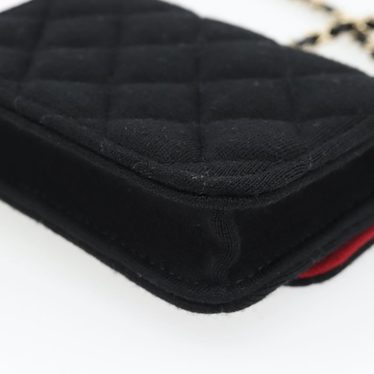 CHANEL Chain Mini Matelasse 12 Shoulder Bag Cotton Black Gold CC Auth 182787SM