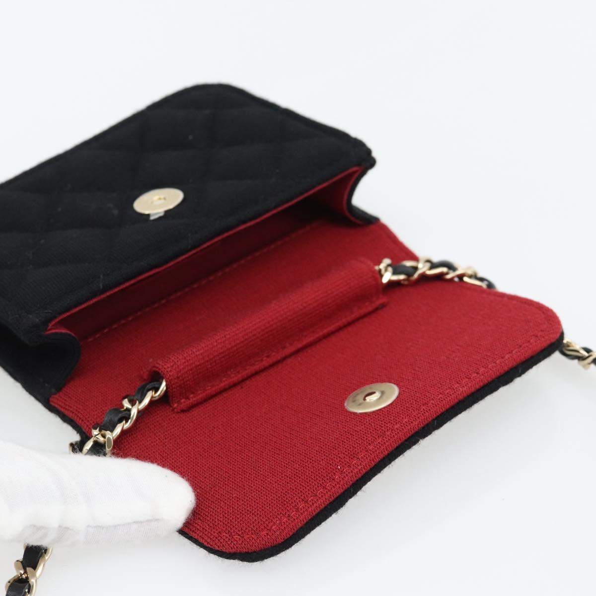 CHANEL Chain Mini Matelasse 12 Shoulder Bag Cotton Black Gold CC Auth 182787SM