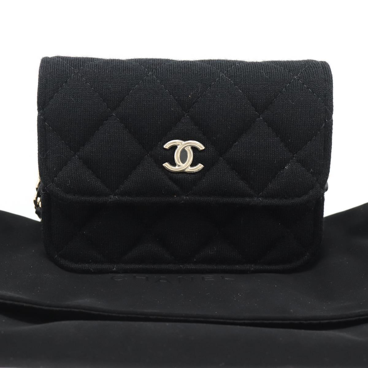 CHANEL Chain Mini Matelasse 12 Shoulder Bag Cotton Black Gold CC Auth 182787SM