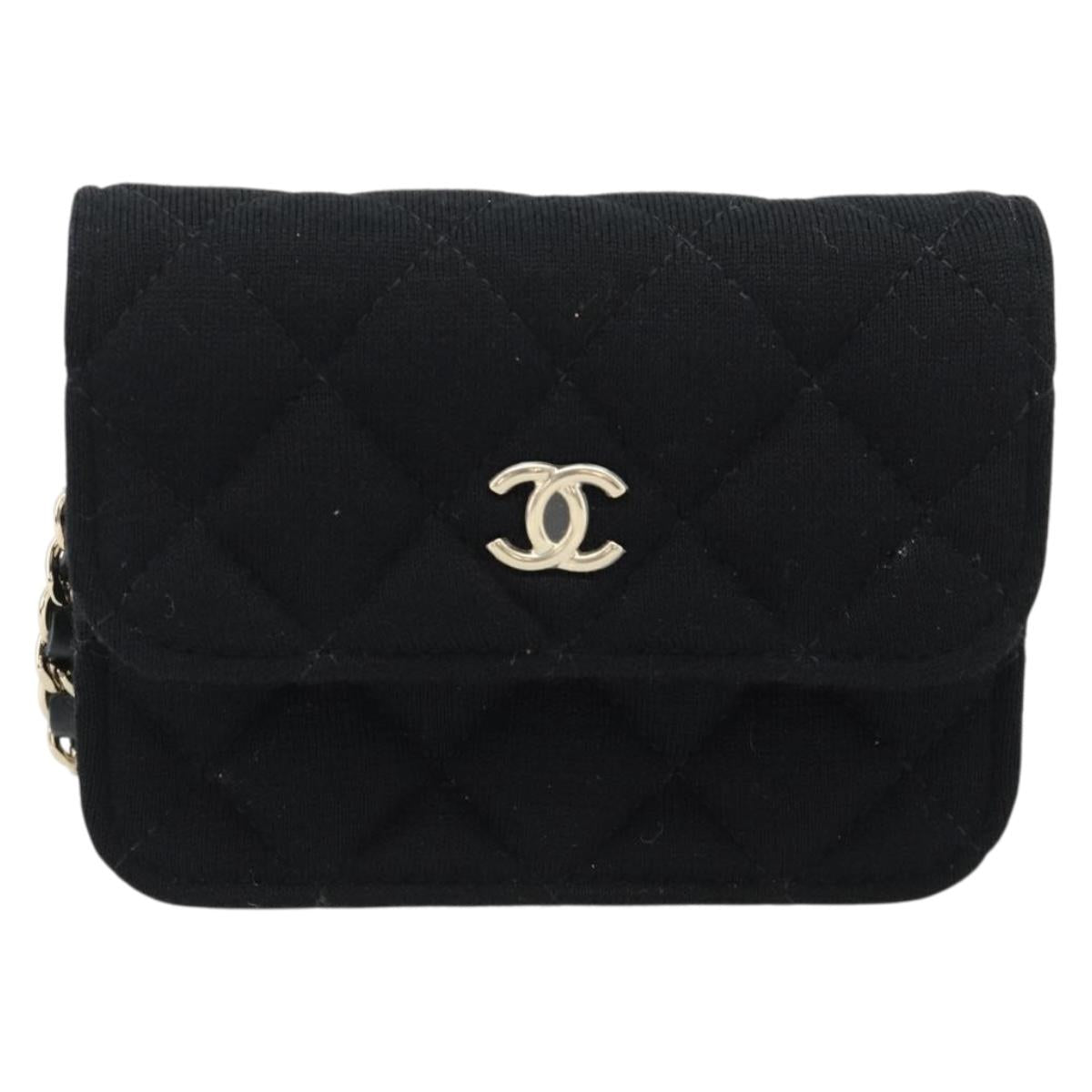 CHANEL Chain Mini Matelasse 12 Shoulder Bag Cotton Black Gold CC Auth 182787SM
