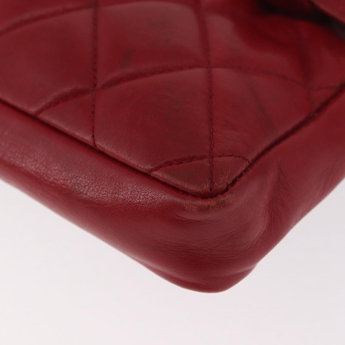 CHANEL Matelasse Waist bag Lamb Skin Red Gold CC Auth 182788