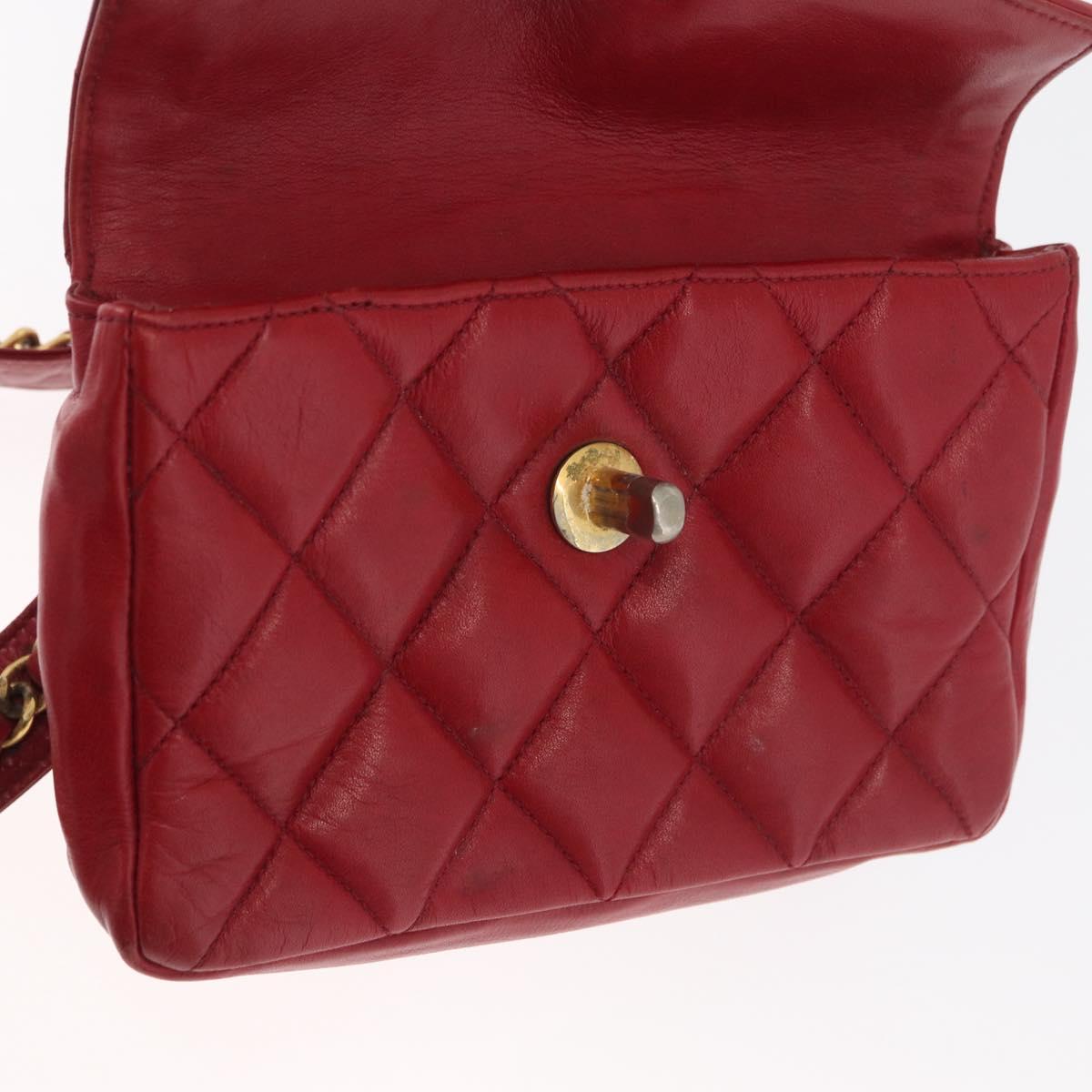 CHANEL Matelasse Waist bag Lamb Skin Red Gold CC Auth 182788