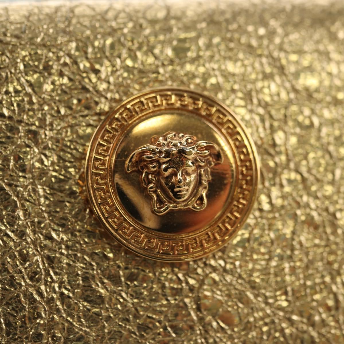 VERSACE Chain Shoulder Pouch Card Case Leather Gold Auth 182790V