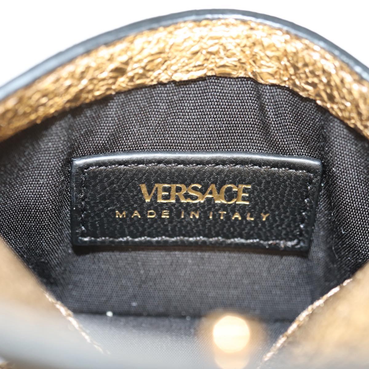 VERSACE Chain Shoulder Pouch Card Case Leather Gold Auth 182790V