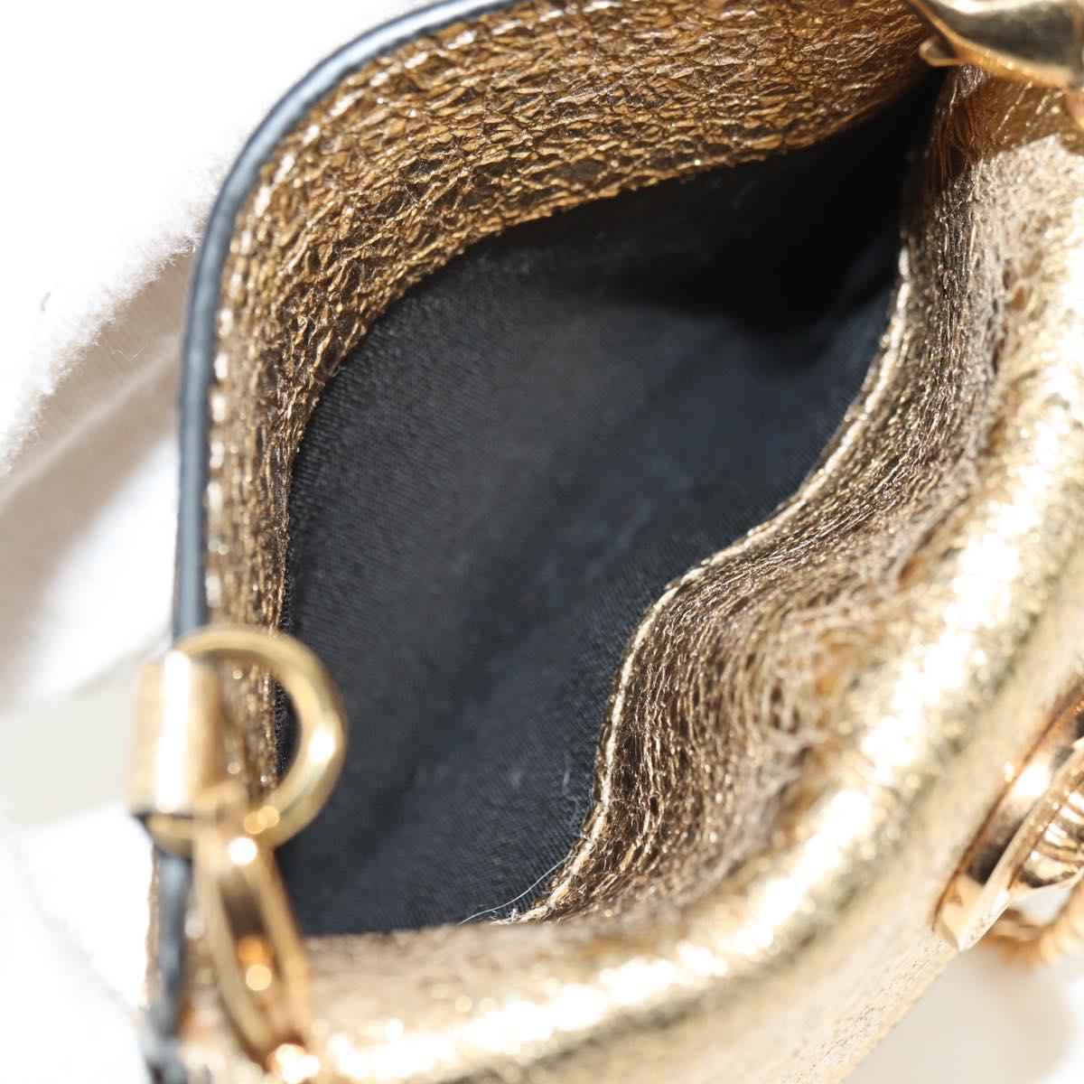 VERSACE Chain Shoulder Pouch Card Case Leather Gold Auth 182790V
