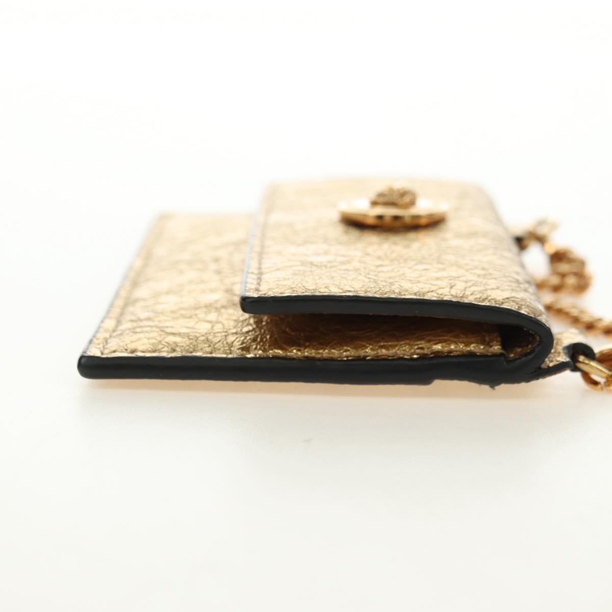 VERSACE Chain Shoulder Pouch Card Case Leather Gold Auth 182790V