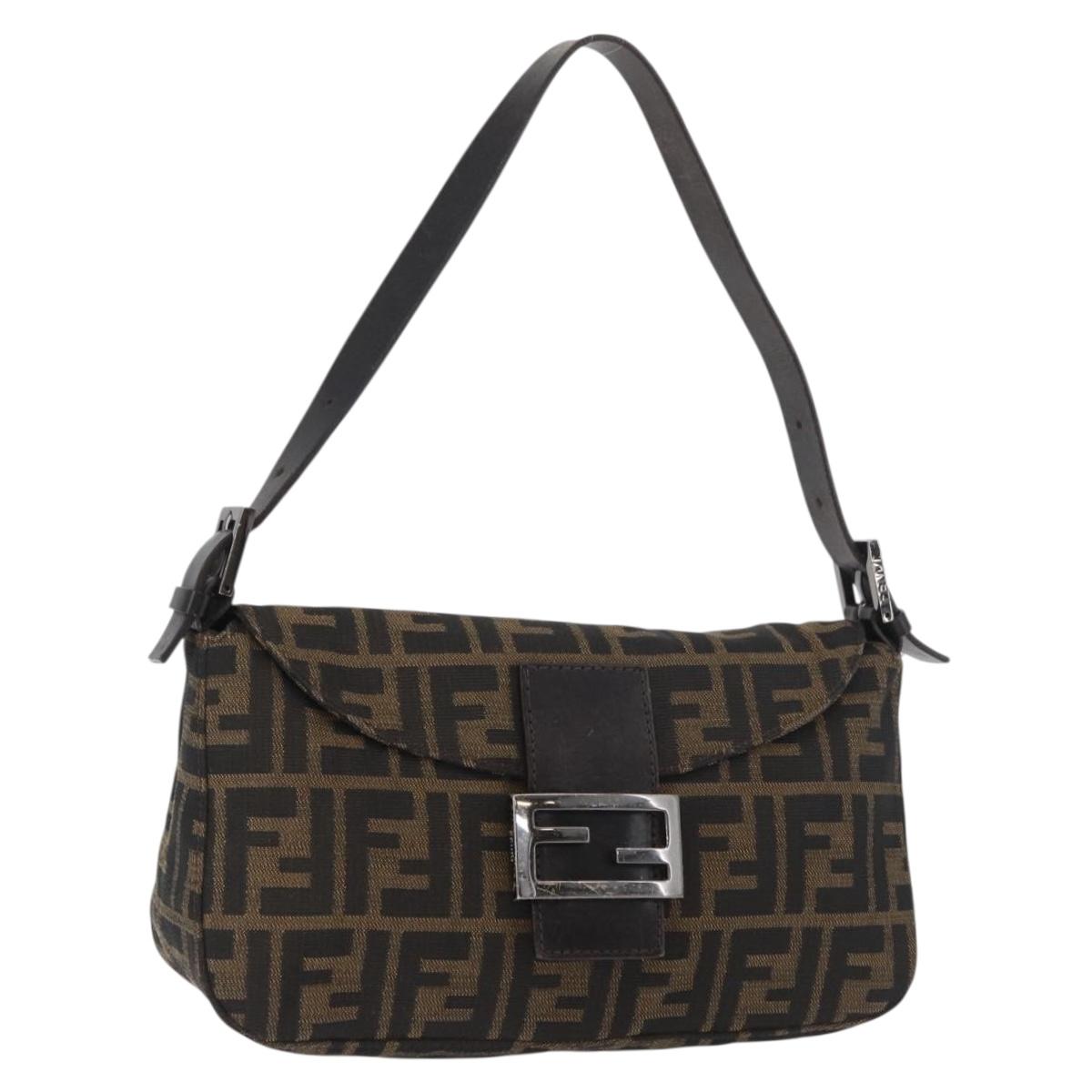 FENDI Zucca Canvas Mamma Baguette Shoulder Bag Black Brown Auth 182801V
