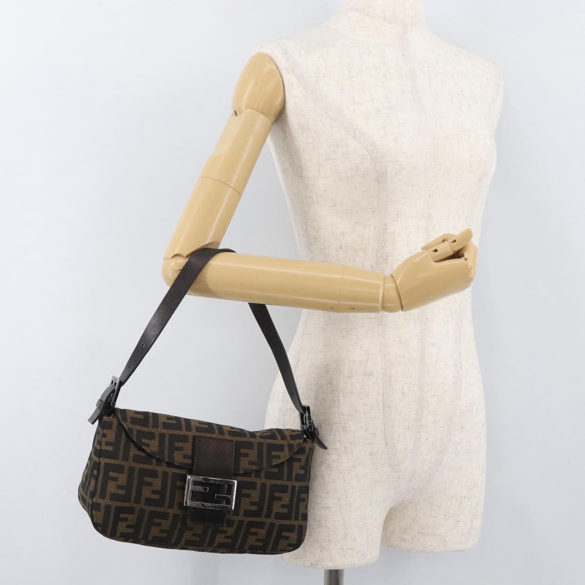 FENDI Zucca Canvas Mamma Baguette Shoulder Bag Black Brown Auth 182801V