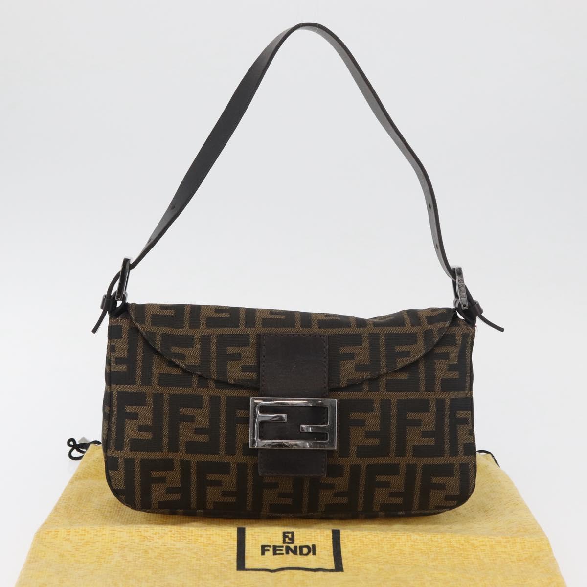 FENDI Zucca Canvas Mamma Baguette Shoulder Bag Black Brown Auth 182801V