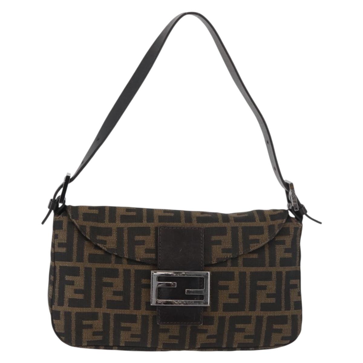 FENDI Zucca Canvas Mamma Baguette Shoulder Bag Black Brown Auth 182801V