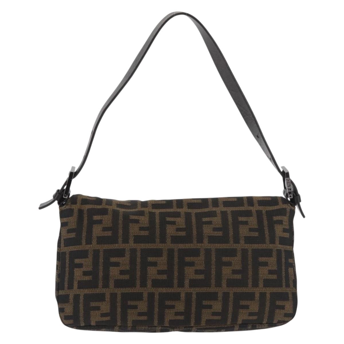 FENDI Zucca Canvas Mamma Baguette Shoulder Bag Black Brown Auth 182801V