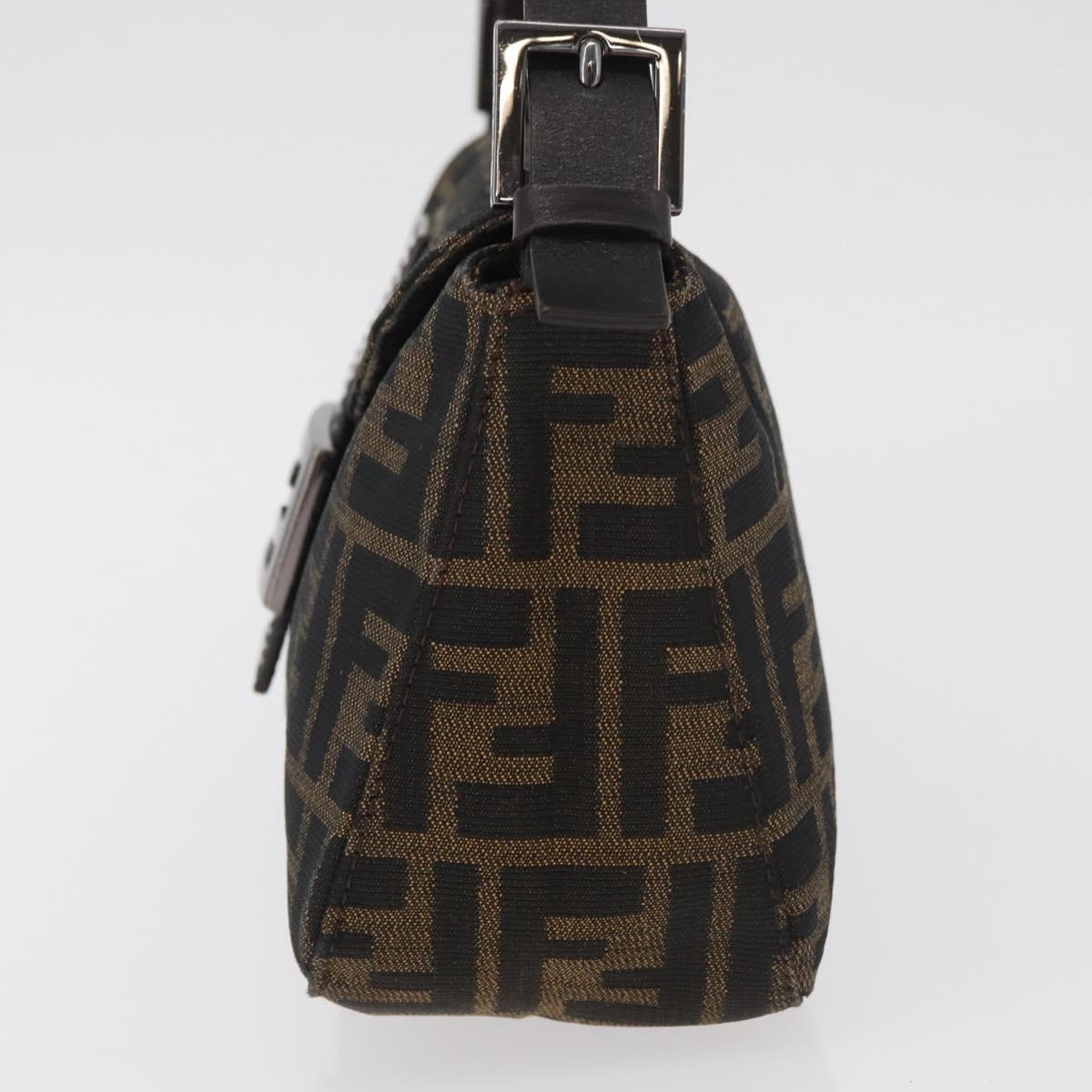 FENDI Zucca Canvas Mamma Baguette Shoulder Bag Black Brown Auth 182801V