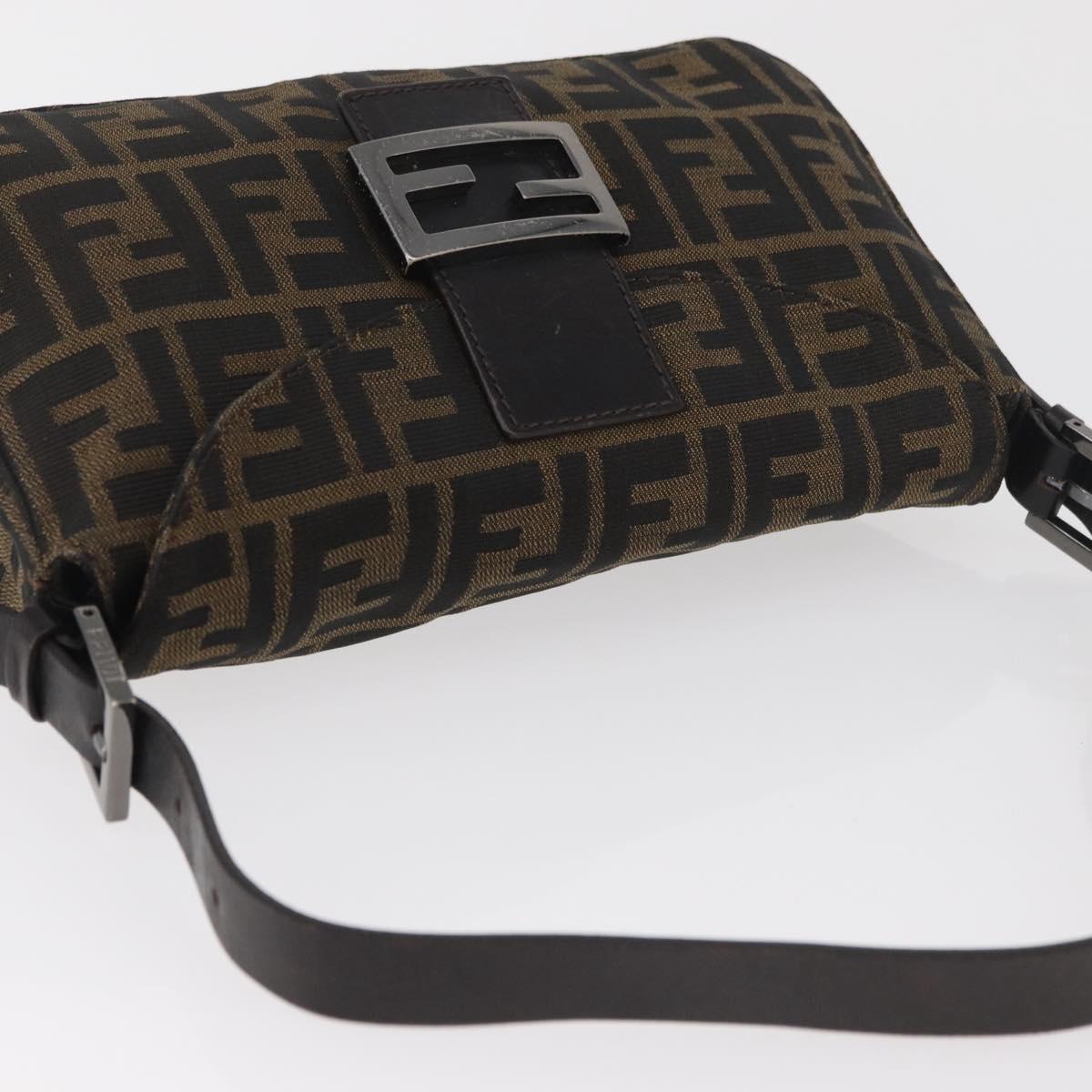 FENDI Zucca Canvas Mamma Baguette Shoulder Bag Black Brown Auth 182801V