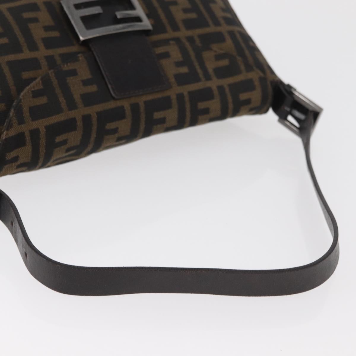 FENDI Zucca Canvas Mamma Baguette Shoulder Bag Black Brown Auth 182801V