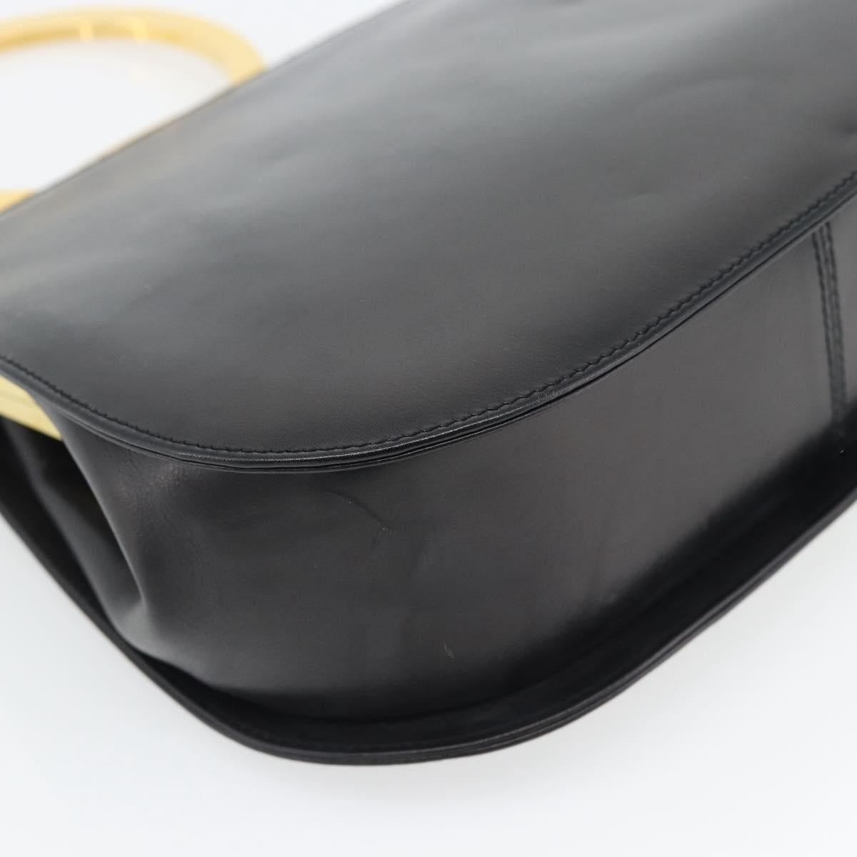Salvatore Ferragamo Gancini Hand Bag Leather 2way Black Gold Auth 182803A